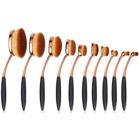 TODO Professional Oval All In One 10 Piece Makeup Brush Set - Rose Gold