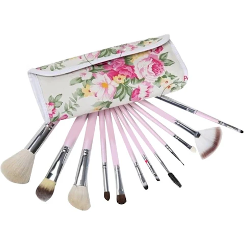 TODO Soft Bristle 12 Piece Professional Makeup Brush Set with Carry Case - Rose
