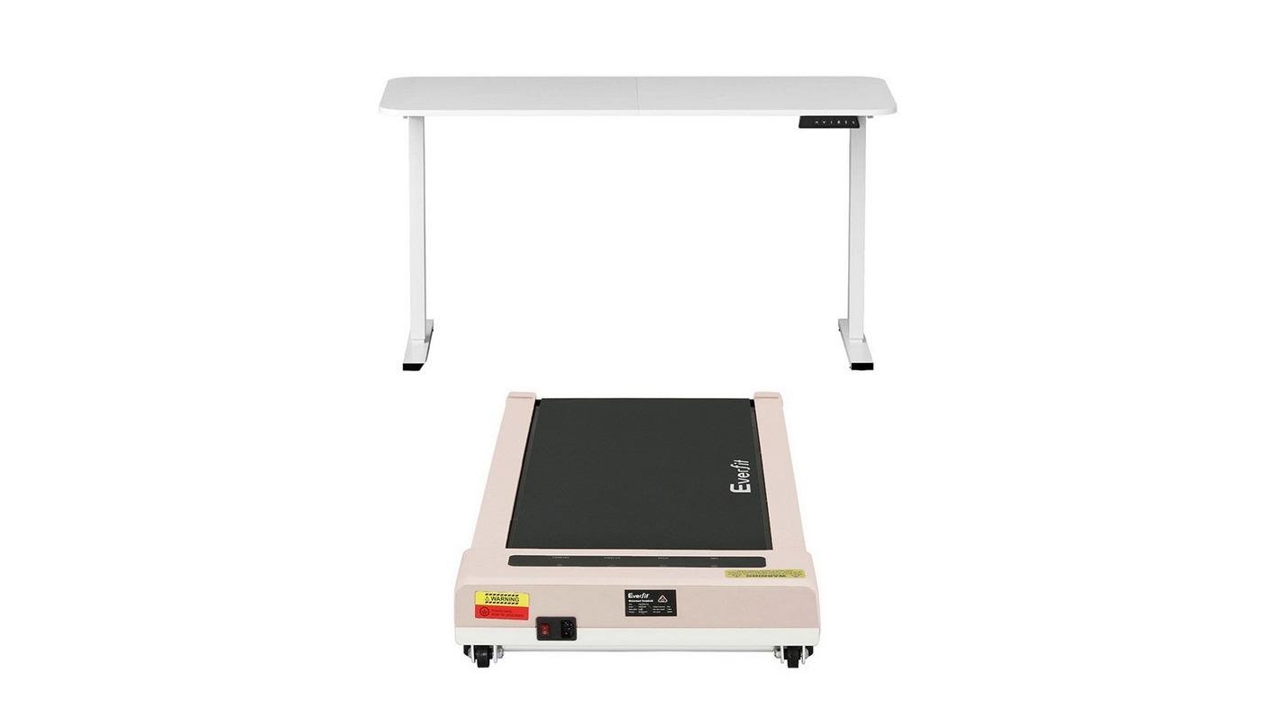 Artiss Standing Desk and 36cm Pink Walking Pad - White/White
