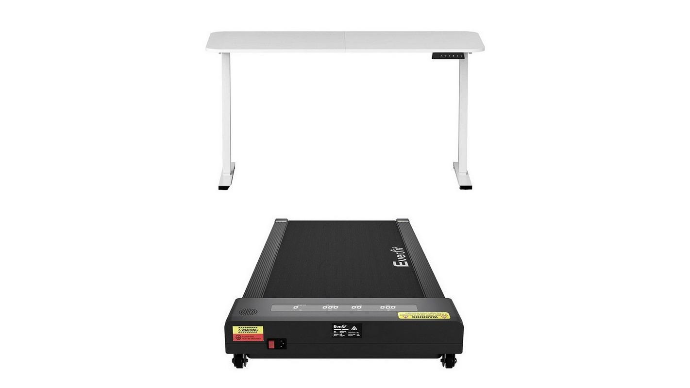 Artiss Standing Desk and 40cm Black Walking Pad - White/White