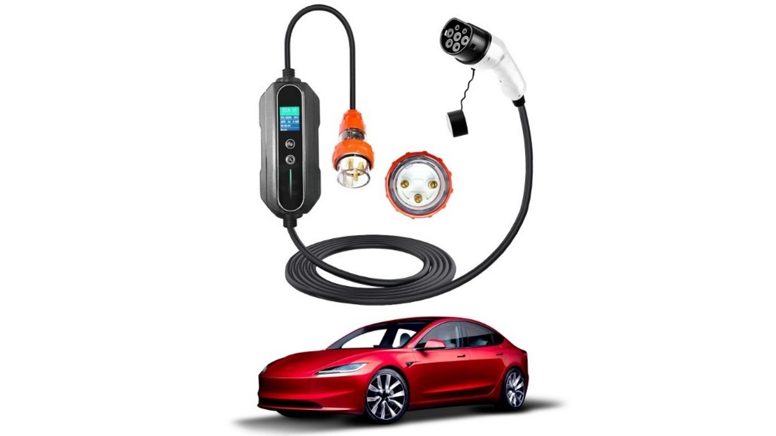 X-Car Type 2 32 Amp 7kw 3 Pin 5m 3 Phase Portable EV Charger for New Tesla Model 3 Highland 2023-2024