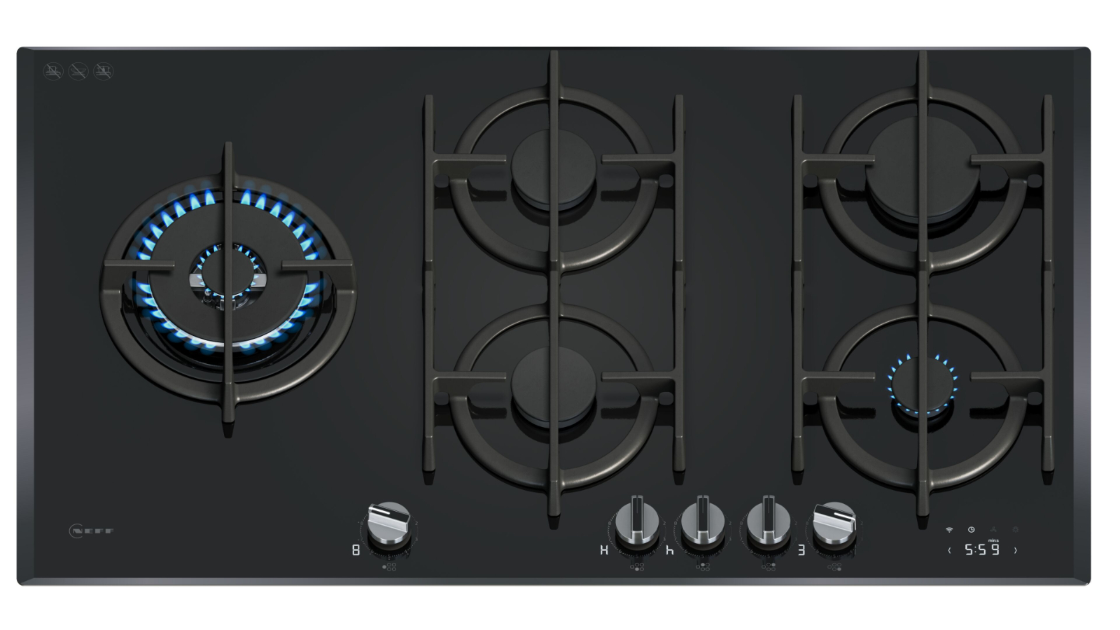 Neff 90cm N 90 Tempered Glass Gas Cooktop - Black