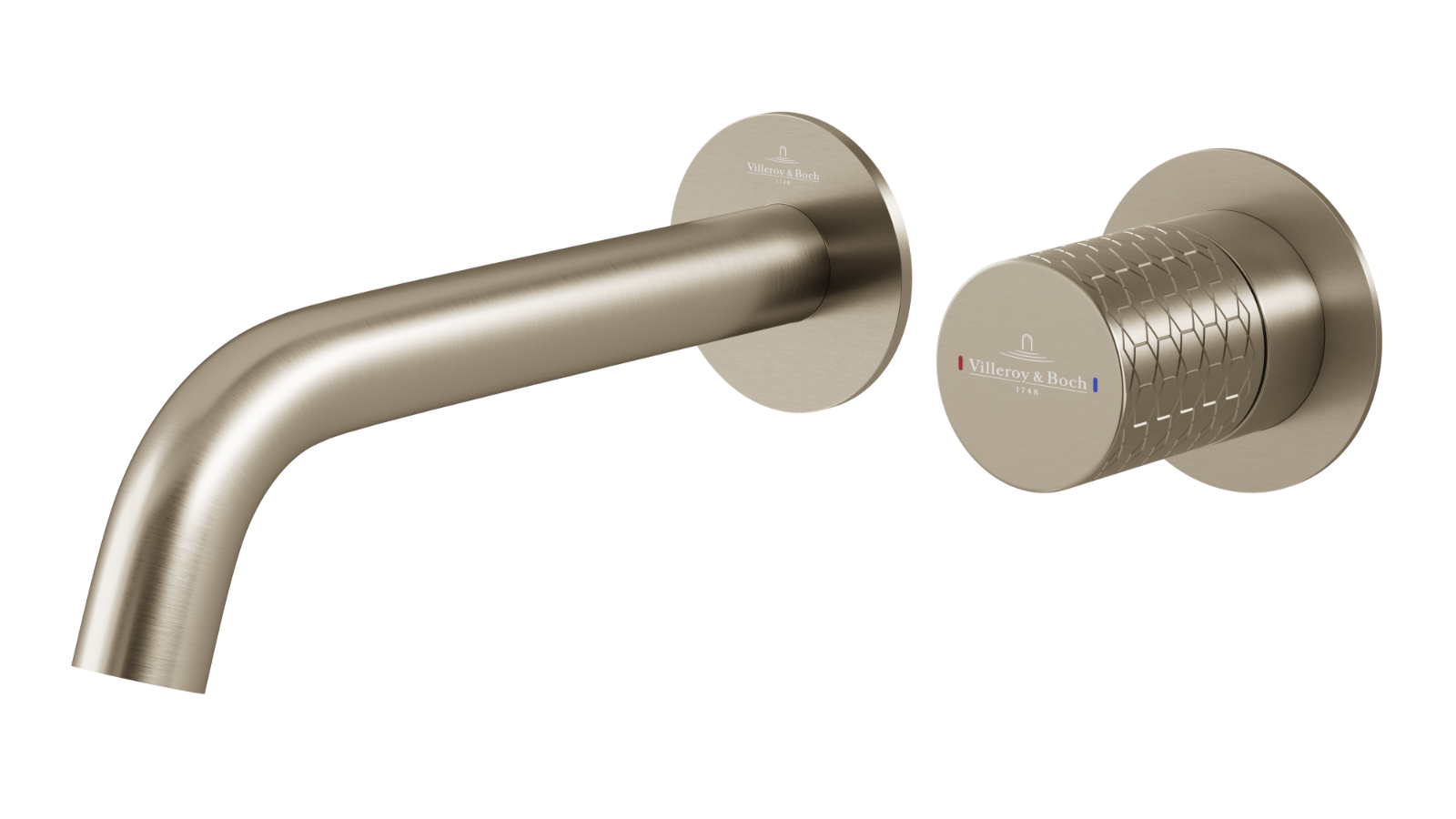 Villeroy & Boch Luxx Wall Mounted Basin Mixer Trim and Body - Brushed Nickel