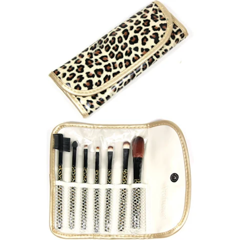 TODO Professional Makeup Brush Set + Carry Case Bag Leopard Print - 7 Piece