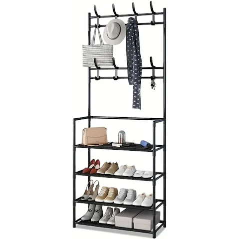 TM Multifunctional Coat Shoe Rack Organizer with Storage Shelves and Hook