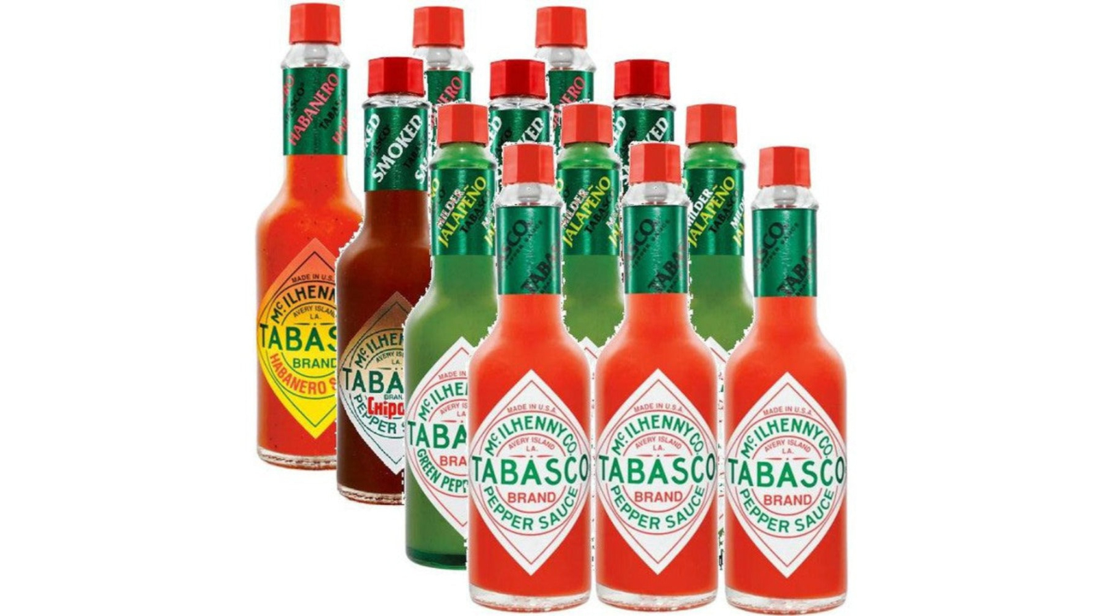 Tabasco Pack of 12 Mix Hot Sauce Original Red/Habanero/Chipotle/Green Pepper - 60ml