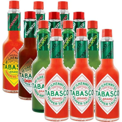 Tabasco Pack of 12 Mix Hot Sauce Original Red/Habanero/Chipotle/Green Pepper - 60ml