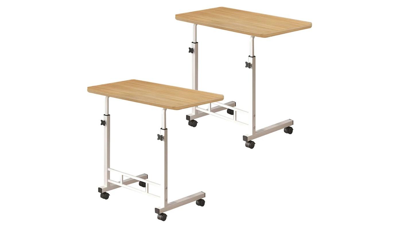 SOGA 2 Piece 40 x 80cm Movable Bedside Student Computer Table - Walnut