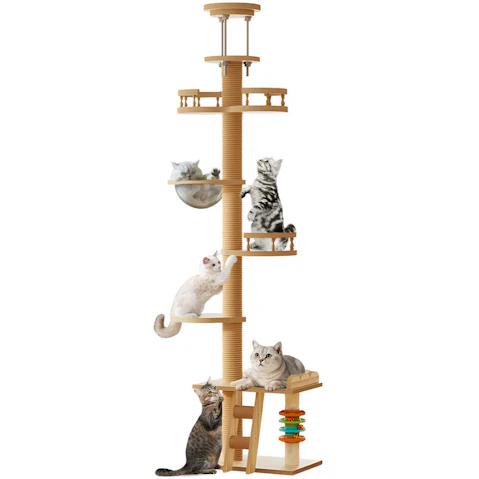 YS Wooden Cat Tree Tower Floor-to-Ceiling