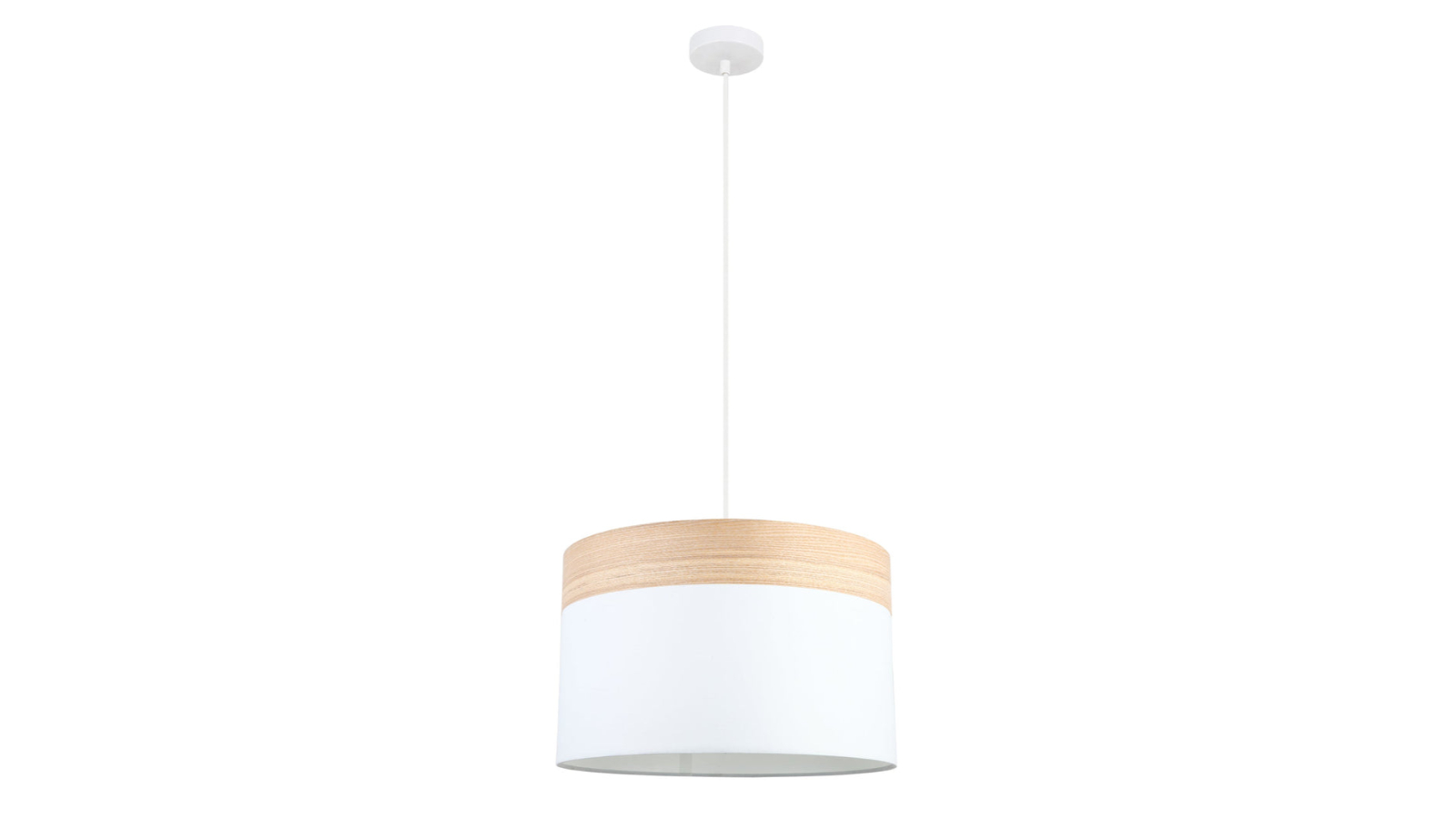 Tambura Scandinavian Large Drum Cloth with Wood Veneer Trim Pendant Light - White