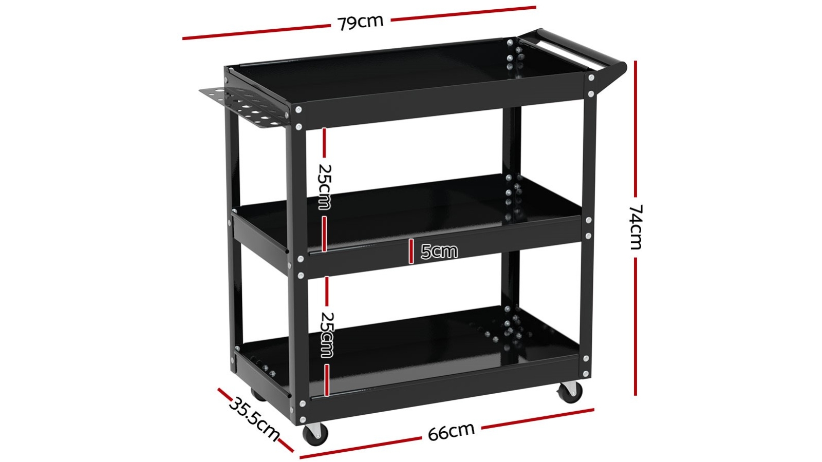 Giantz 3 Tier Tool Cart Trolley Black Harvey Norman