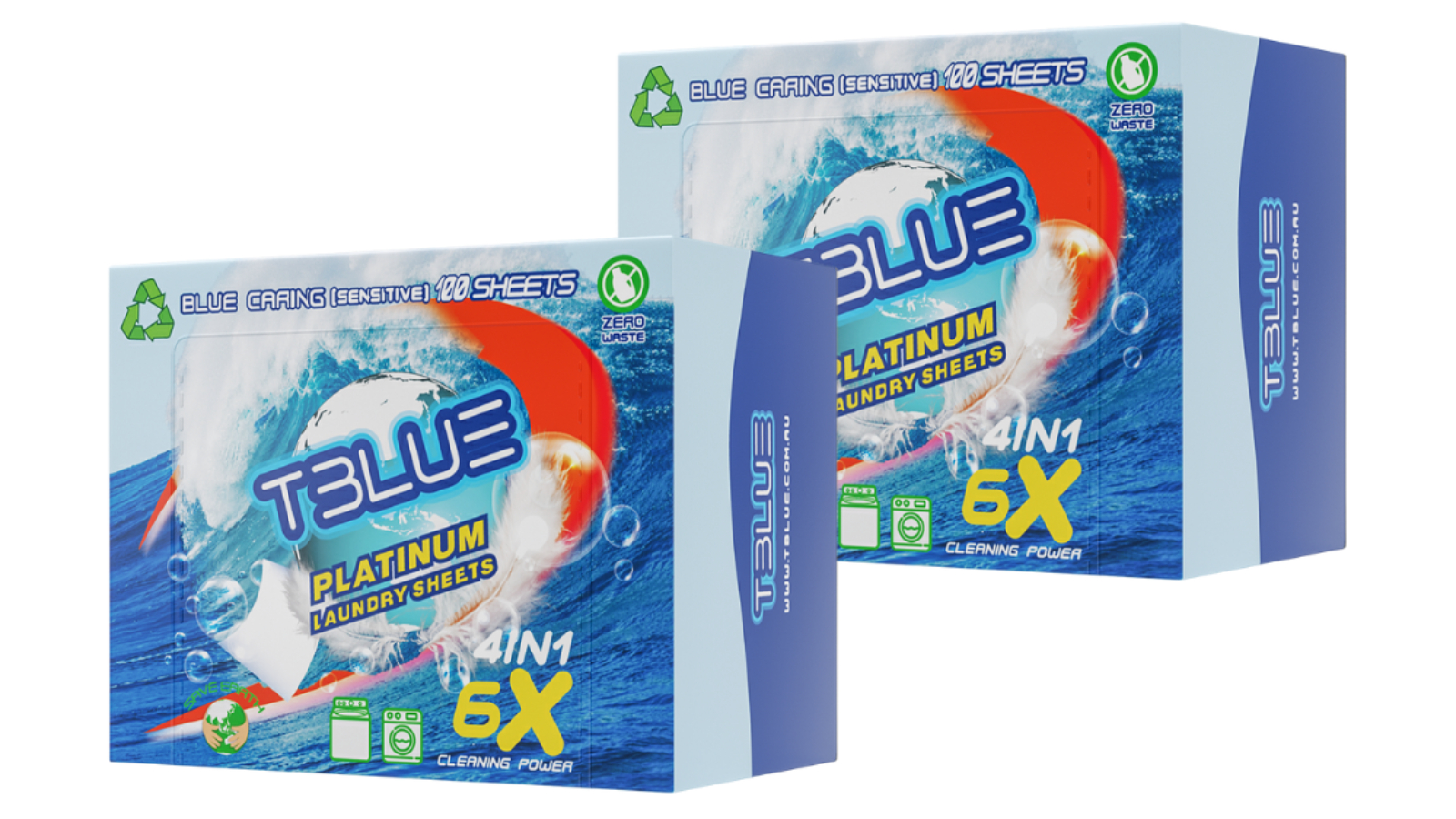 TBLUE 100 Load Laundry Detergent Sheet Twin Pack - Blue Caring