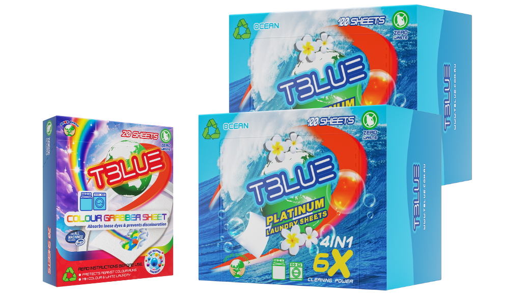 TBLUE Ocean 100 Loads Laundry Sheets Twin Pack + Colour Grabber Bundle