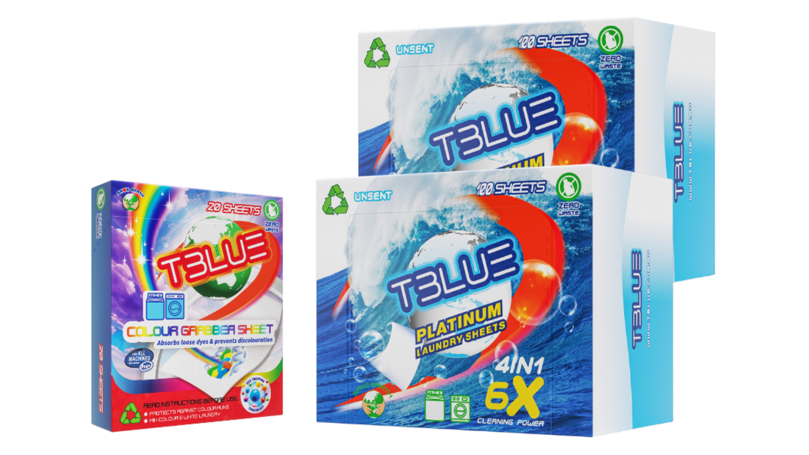 TBLUE 100 Load Laundry Sheet Twin Pack + Color Grabber Bundle - Unscent
