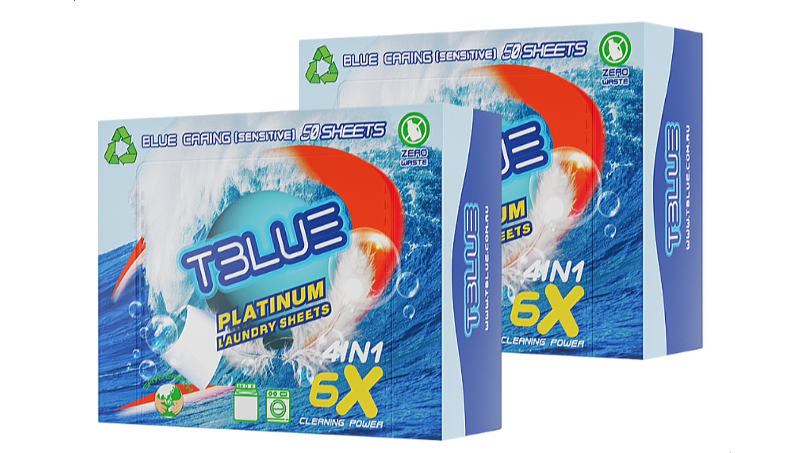 TBLUE 50 Load Laundry Detergent Sheet Twin Pack - Blue Caring