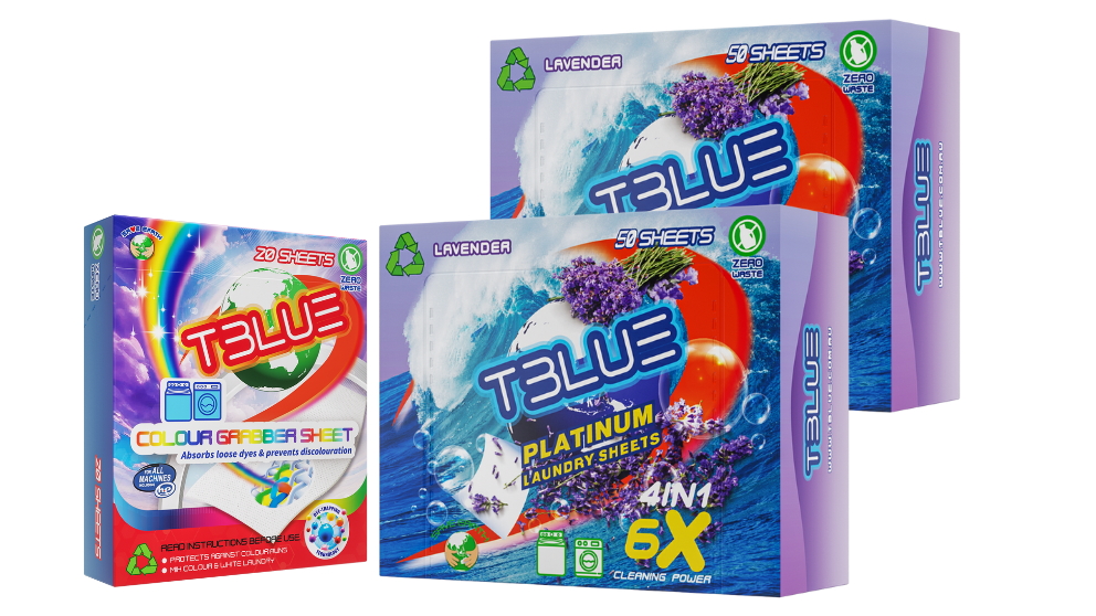 TBLUE Lavender 50 Loads Laundry Sheets Twin Pack + Colour Grabber Bundle