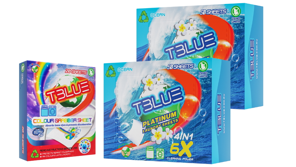 TBLUE Ocean 50 Loads Laundry Sheets Twin Pack + Colour Grabber Bundle