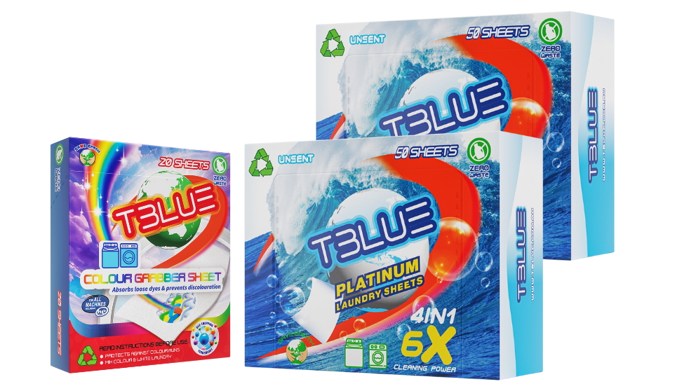 TBLUE Unscent 50 Loads Laundry Sheets Twin Pack + Colour Grabber Bundle
