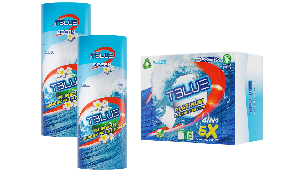 TBLUE Ocean 250g In-Wash Scent Booster Twin Pack + Laundry 100 Sheets Bundle