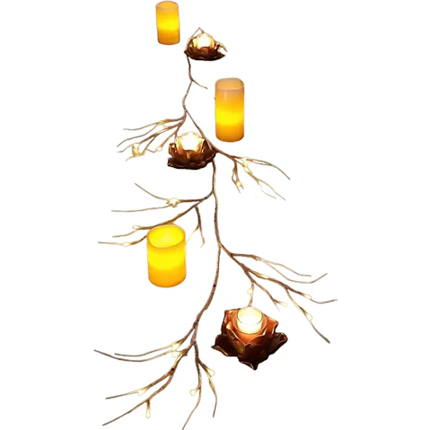 TM 6ft Birch Wreath Garland with 48 LED Lights