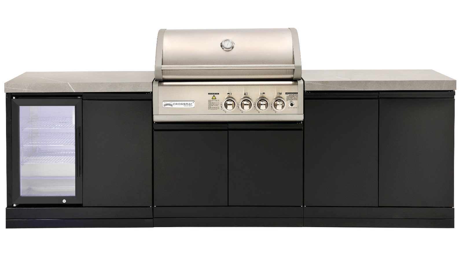 Crossray X-Origin Classic Outdoor Kitchen with Grey Benchtops and Single Fridge