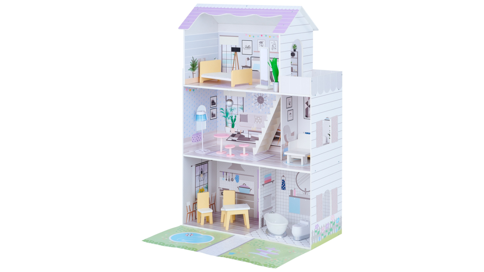 Olivia's Little World Grand 3-Story Dollhouse with 16 Piece Accessory Set