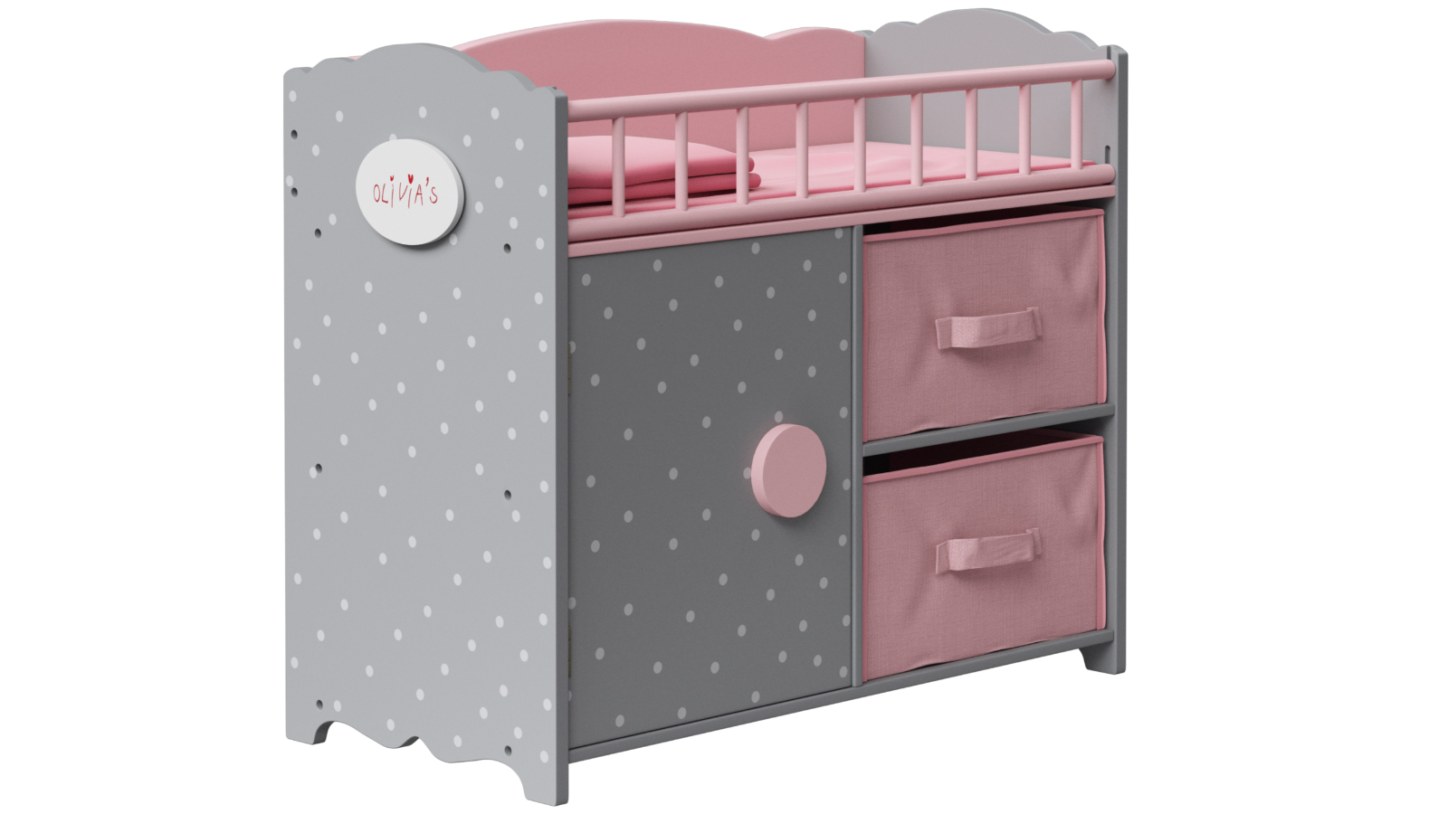 Olivia's Little World Polka Dots Princess Baby Doll Crib - Pink/Grey