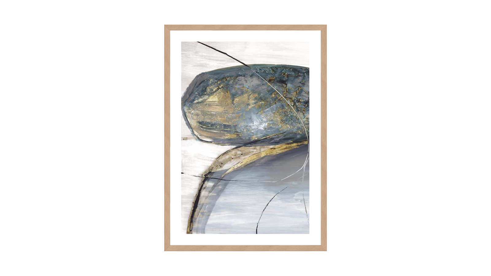 La Grolla Teal Stones I Natural Frame Wall Art - 76 x 56cm