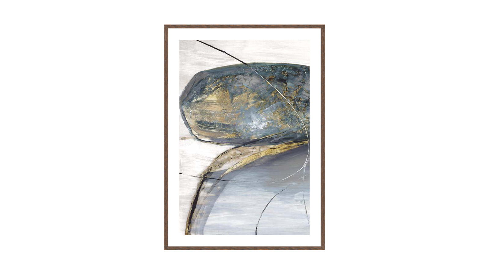 La Grolla Teal Stones I Walnut Frame Wall Art - 104 x 74cm