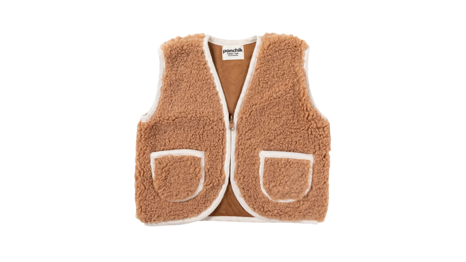 Ponchik Gingerbread/Cream Teddy Contrast Children's Vest with Trim - 0-3 months