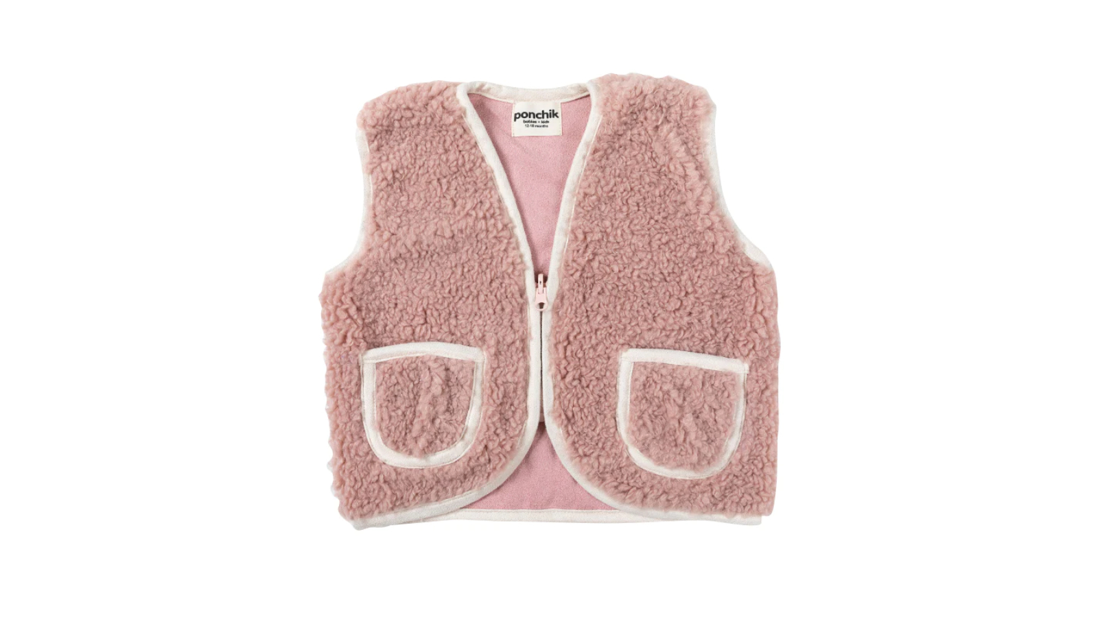 Ponchik Strawberry Milk/Cream Teddy Contrast Children's Vest with Trim