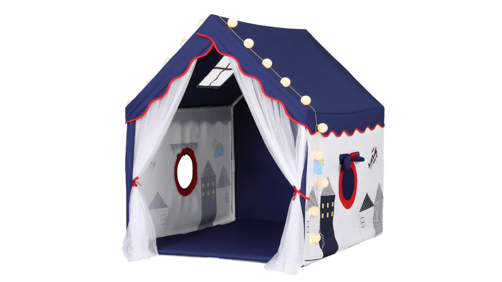 Keezi Kids Castle Play Tent with Floor Mat String Lights and Ball - 134 × 103 cm