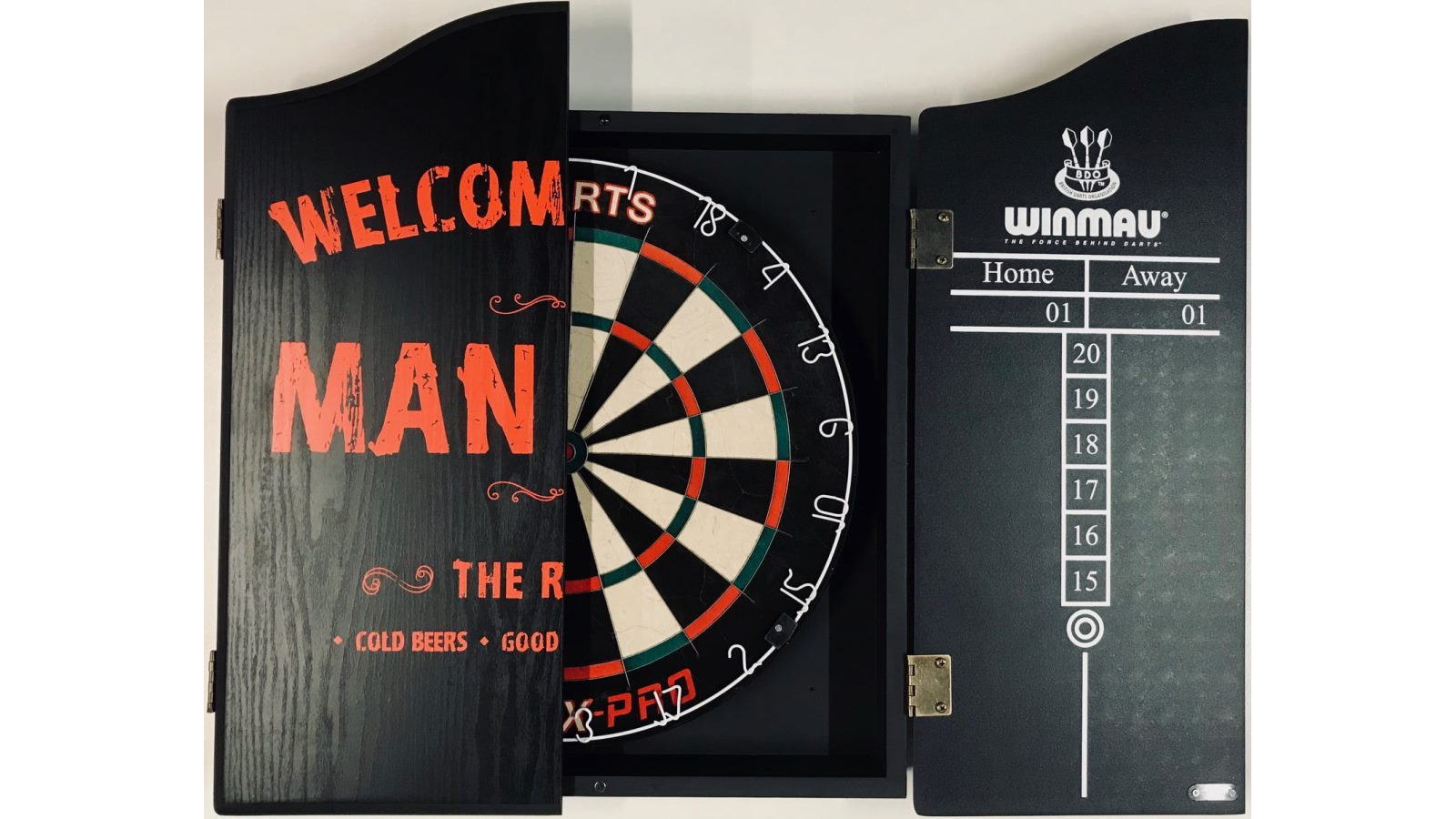 Tex Pro Winmau Man Cave Cabinet and Darts Board Set