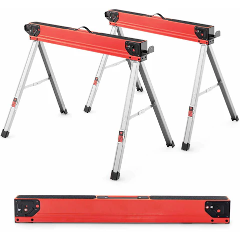 Costway Set of 2 Non-Slip Portable Sawhorses with Flip-Down Pegs Stand
