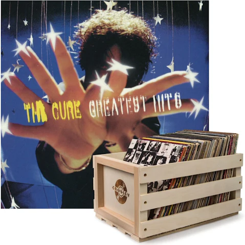 Crosley Record Storage Crate and The Cure Greatest Hits - Double Vinyl Album Bundle