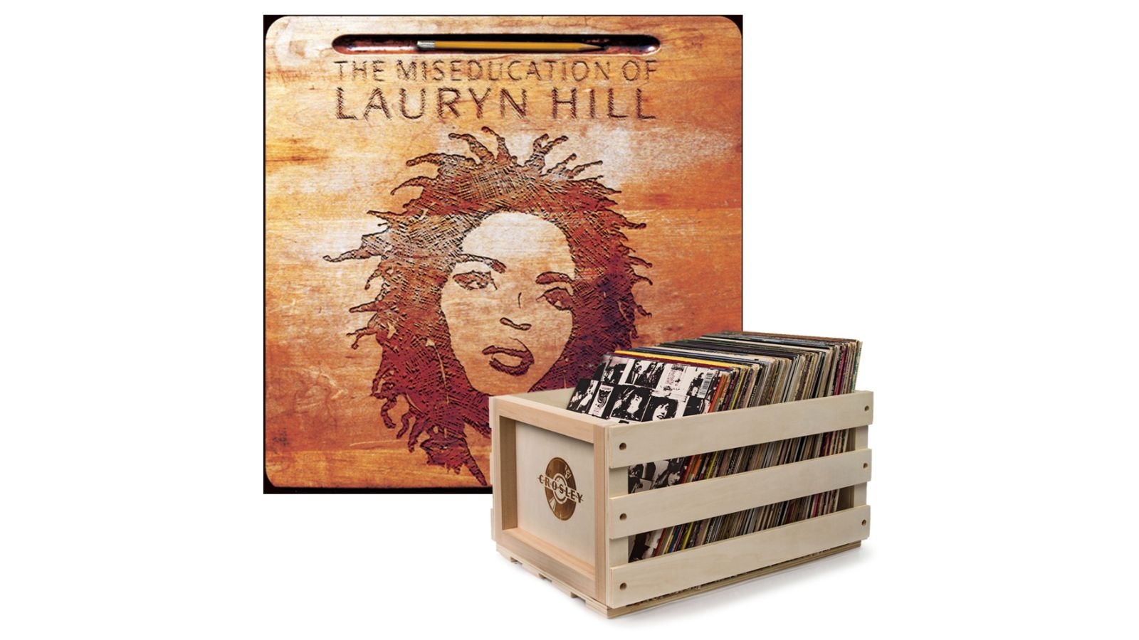 The Miseducation Of Lauryn Hill Vinyl Album and Crosley Record Storage Crate Bundle