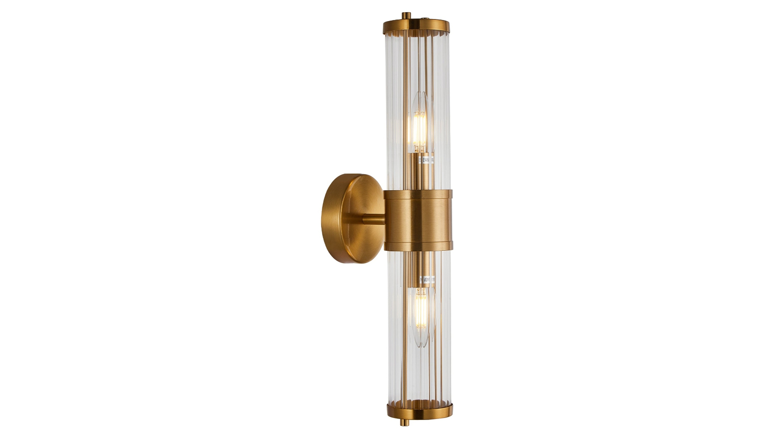 Tiempo Interior Surface Mount Wall Light Up/Down Tubular Clear Glass with Antique Brass Highlight & Base