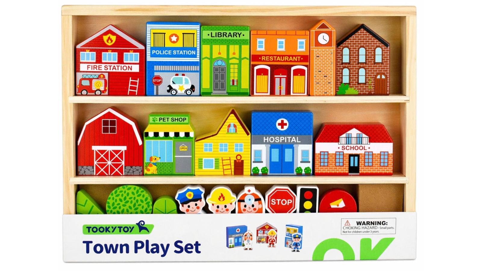 Tooky Toy TK144 Town Play Set In Wooden Case