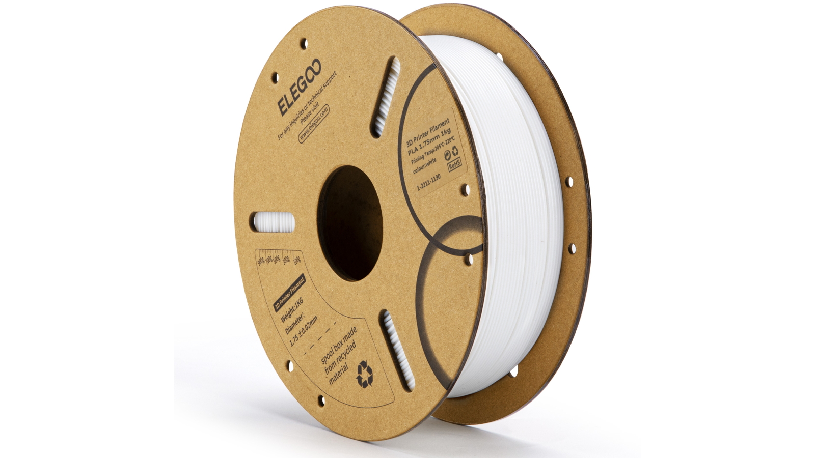 Elegoo PLA White 1.75mm 1kg 3D Printer Filament