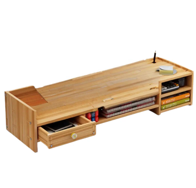 NNETM Wood Monitor Stand with Drawer and Keyboard Tray