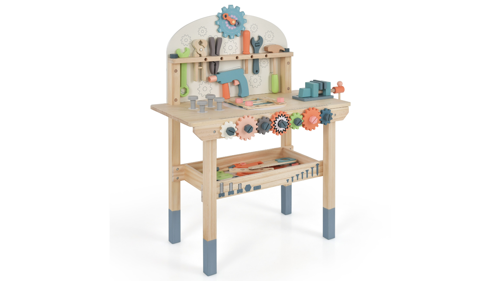 Costway Large Wooden Play Tool Workbench with Tool Set and Accessories