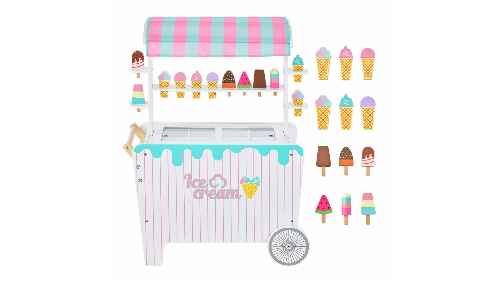 Costway Ice Cream Cart with Storage Shelves, Wheels, and Canopy
