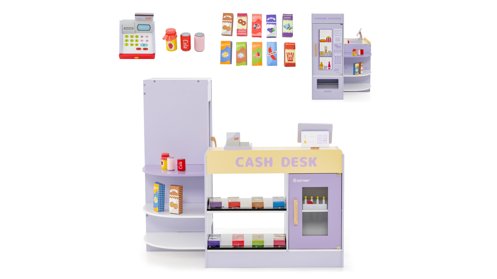 Costway Purple Pretend Play Cash Register Playset with Full Accessories