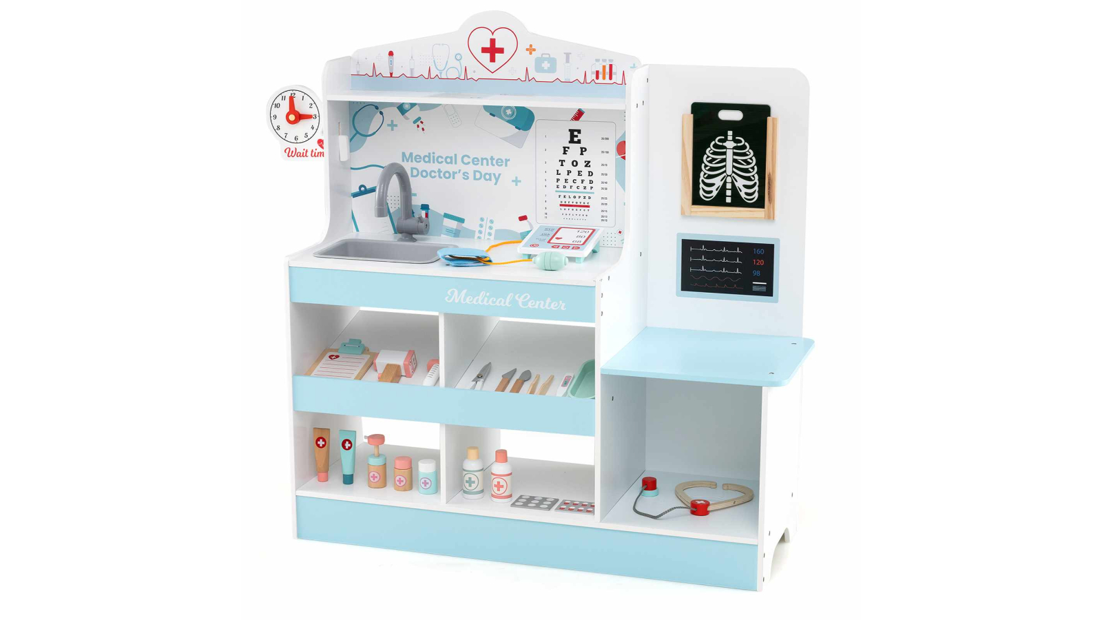 Costway Wooden Doctor and Pet Hospital Play Set - Blue