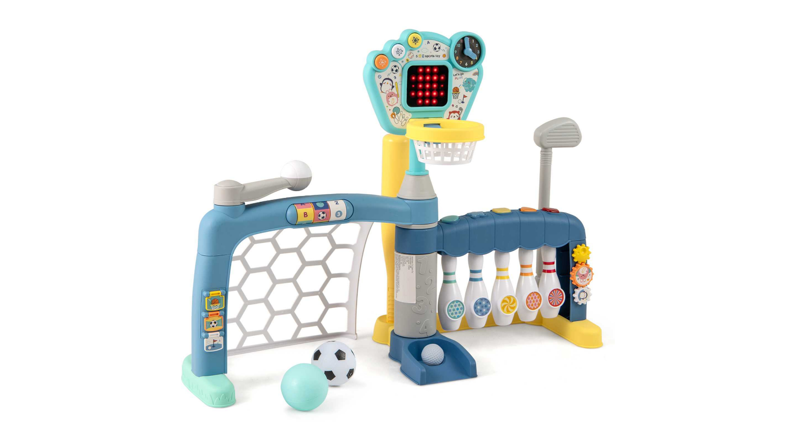 Costway 5-in-1 Sports Toy with Adjustable Basketball Hoop and Baseball Gift