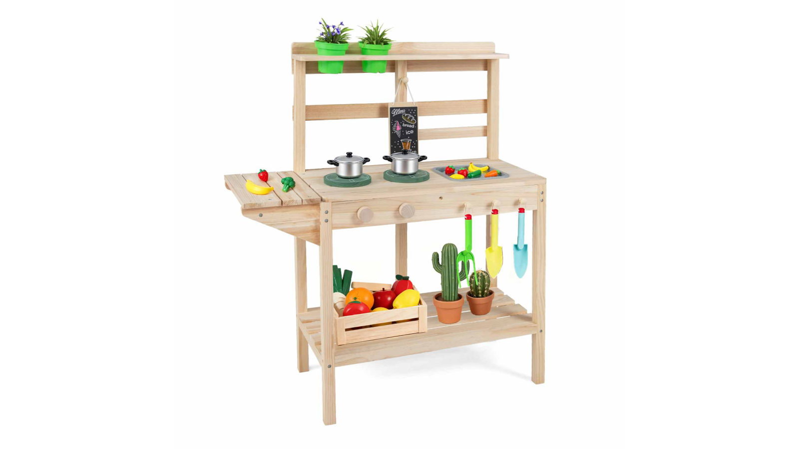 Costway 3‑in‑1 Wooden Play Kitchen Set with Sink Stoves and Chalkboard