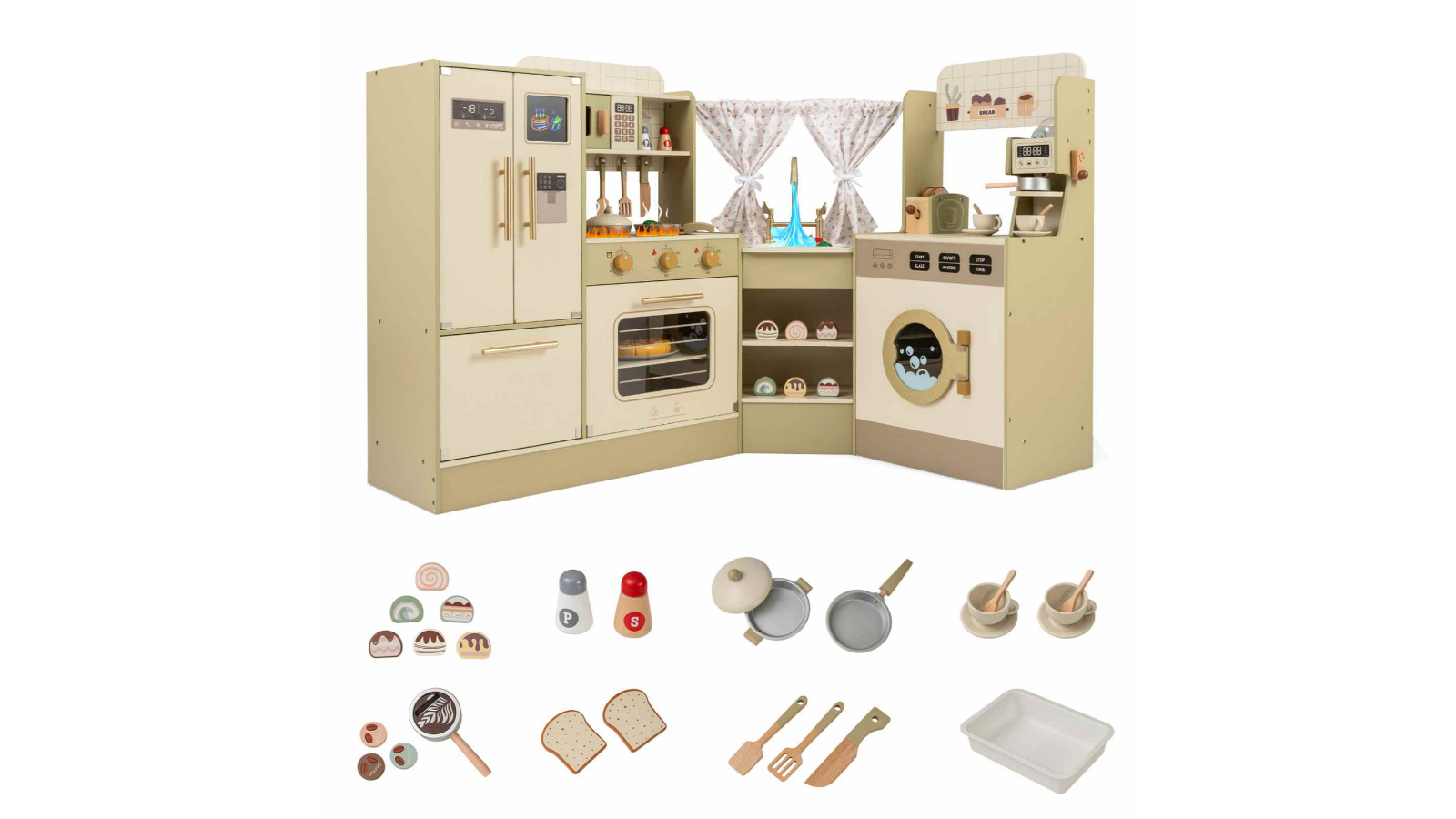 Costway Wooden Pretend Corner Kitchen Playset