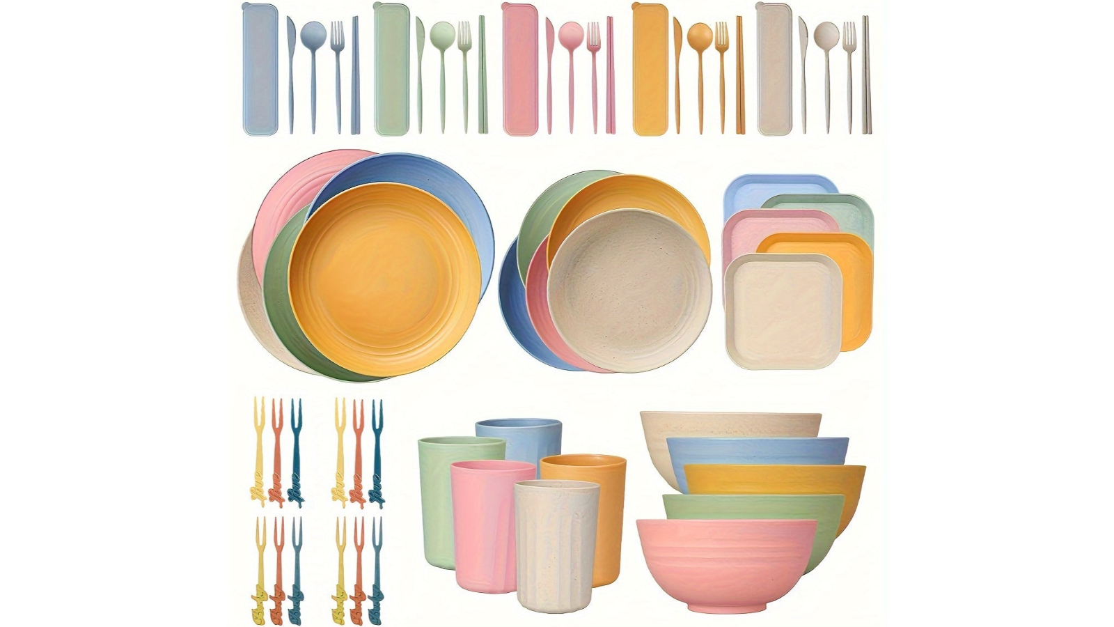 NNETM 62 Piece Camping Dinnerware Set