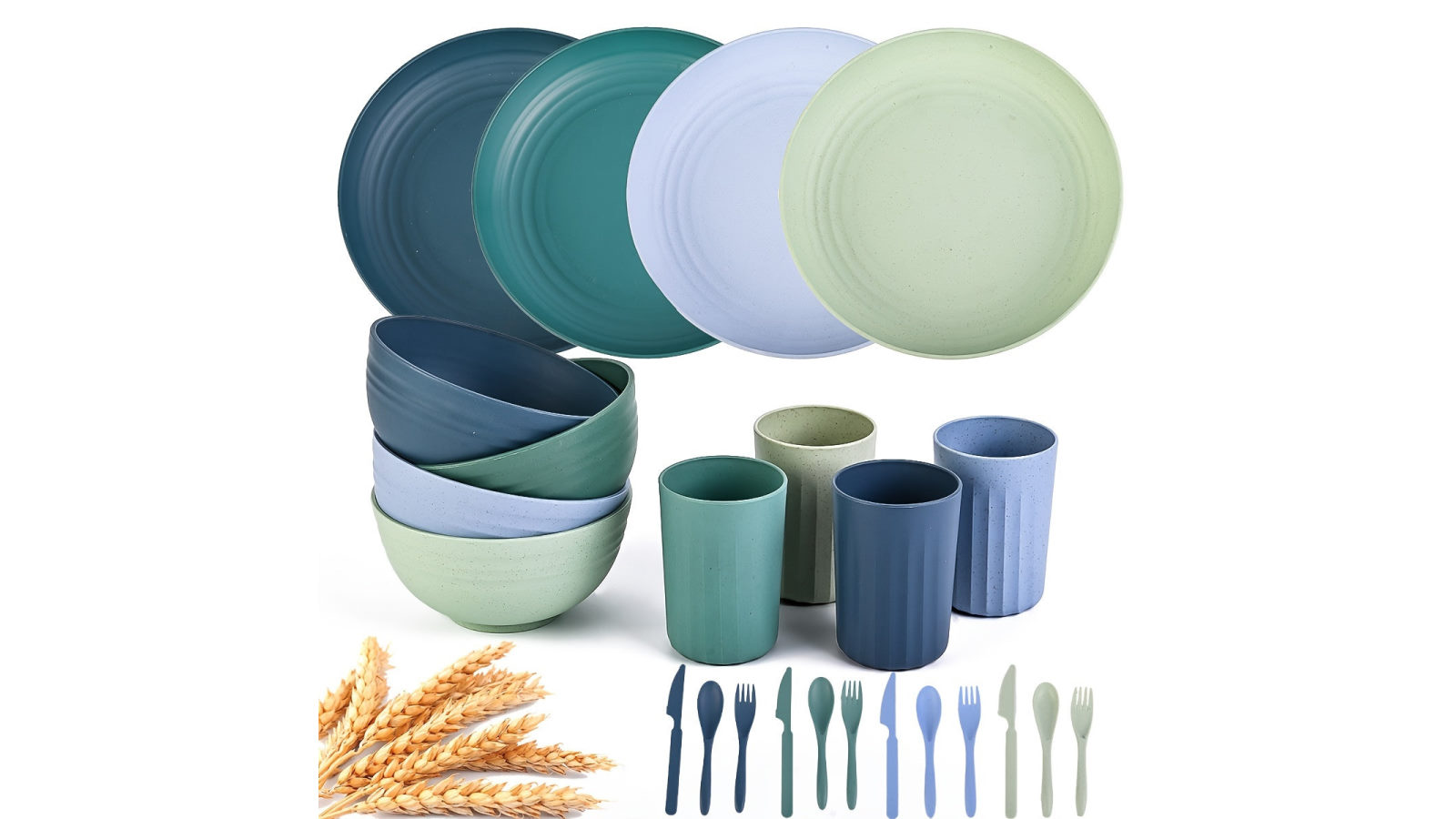 NNETM 24 Piece Colorful Plastic Camping Cutlery Set