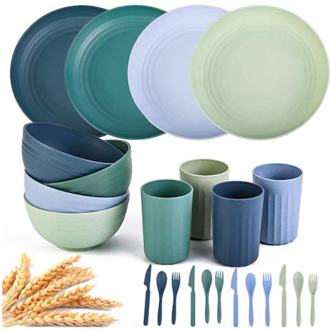 NNETM 24 Piece Colorful Plastic Camping Cutlery Set